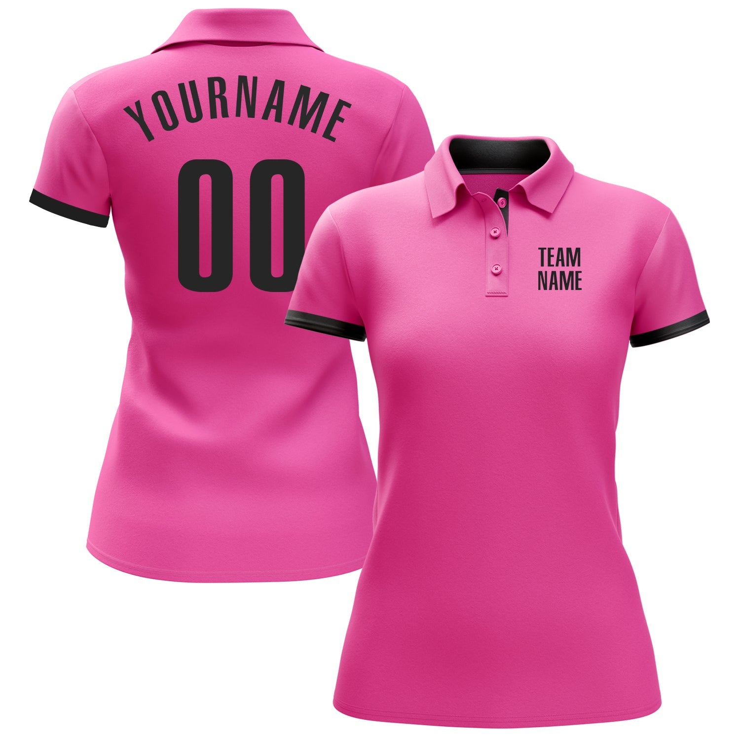 Custom Pink Black Performance Golf Polo Shirt view 2