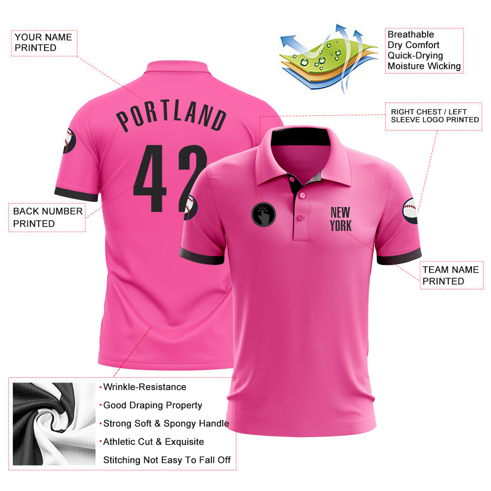 Custom Pink Black Performance Golf Polo Shirt view 3