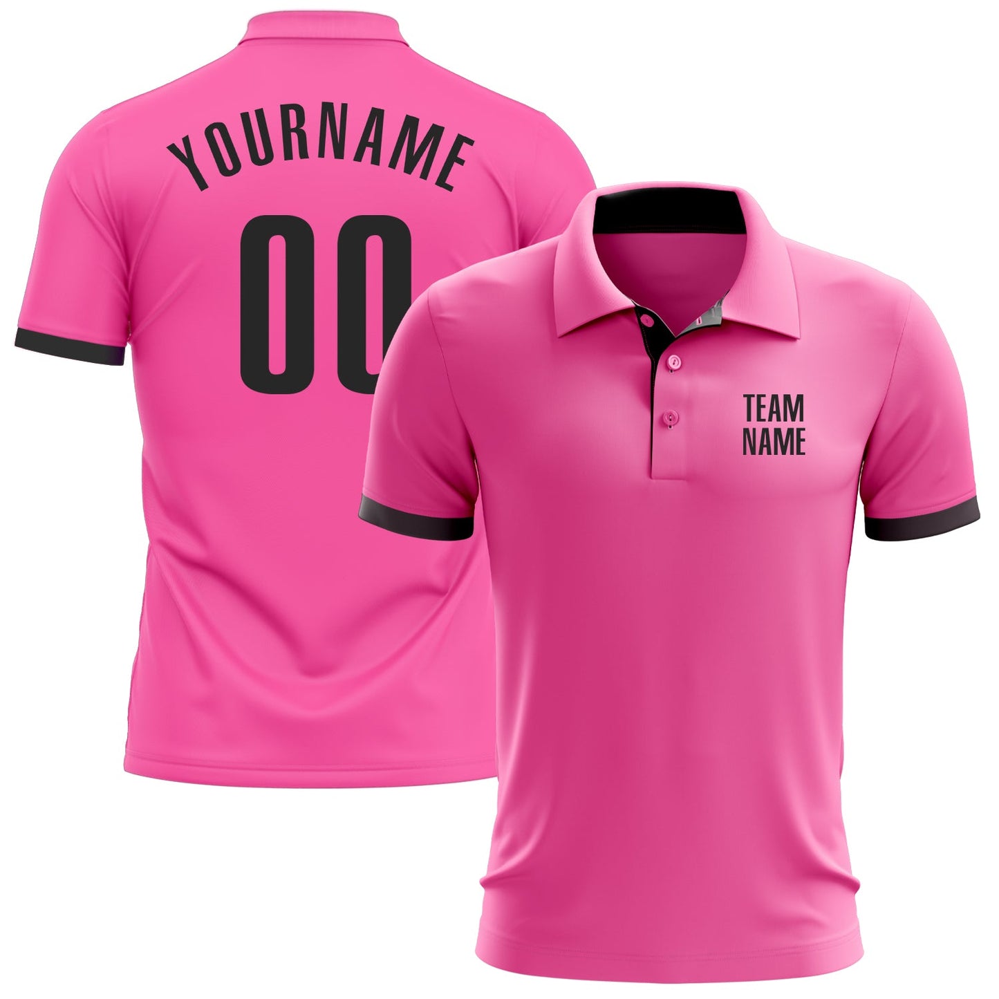 Custom Pink Black Performance Golf Polo Shirt - Main View