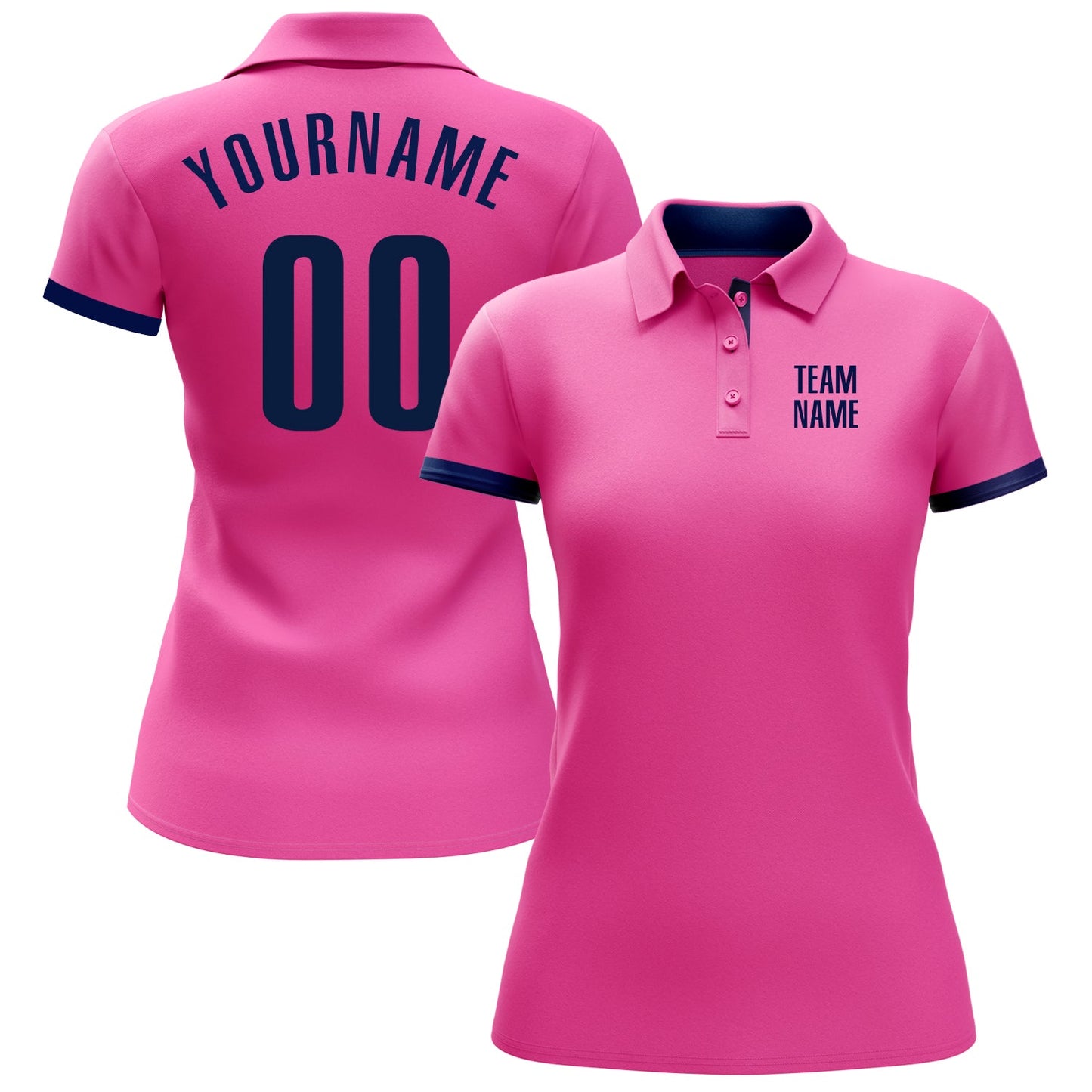 Custom Pink Navy Performance Golf Polo Shirt view 2