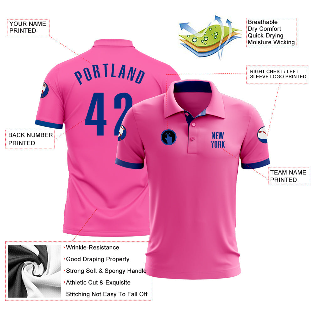 Custom Pink Royal Performance Golf Polo Shirt view 3