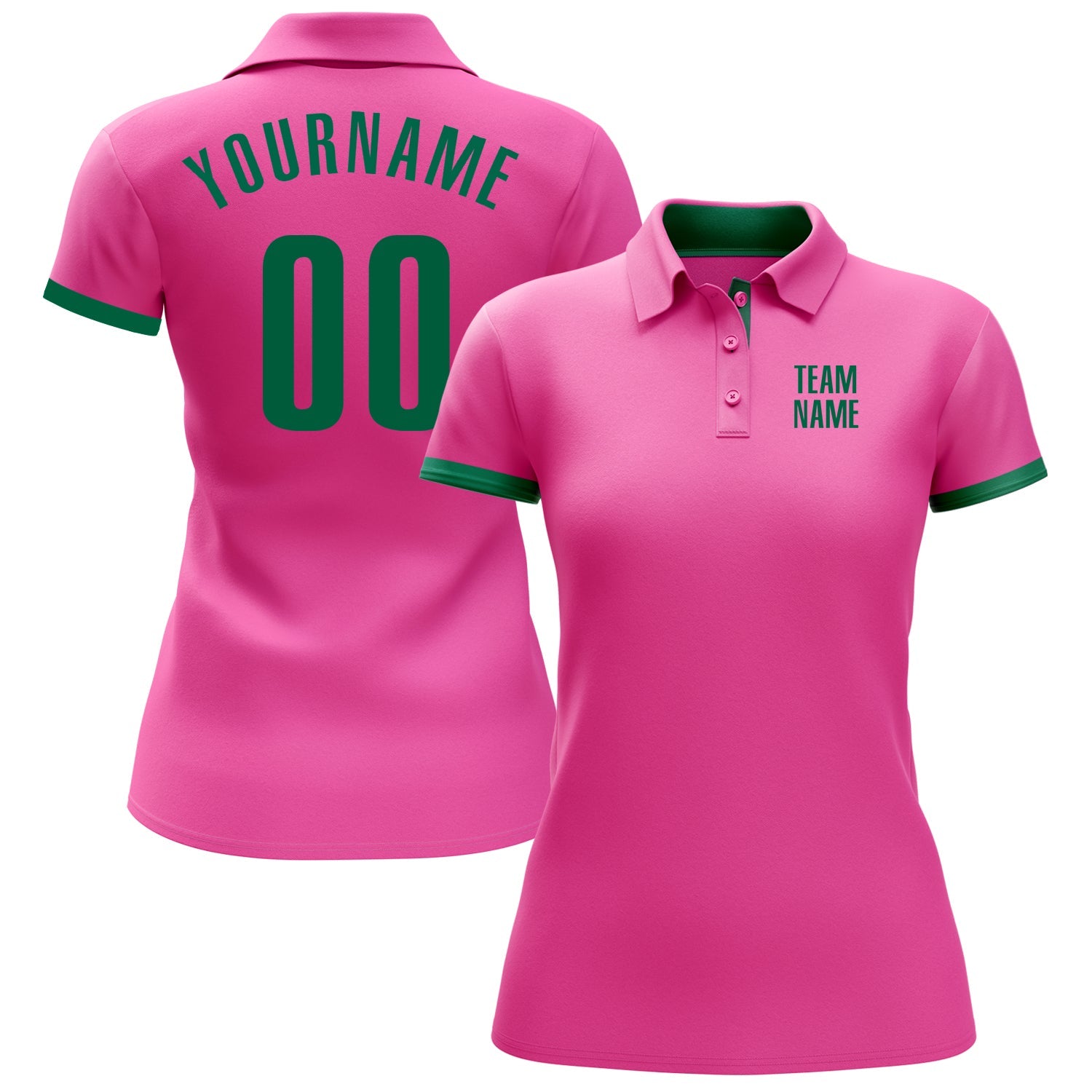 Custom Pink Kelly Green Performance Golf Polo Shirt view 2