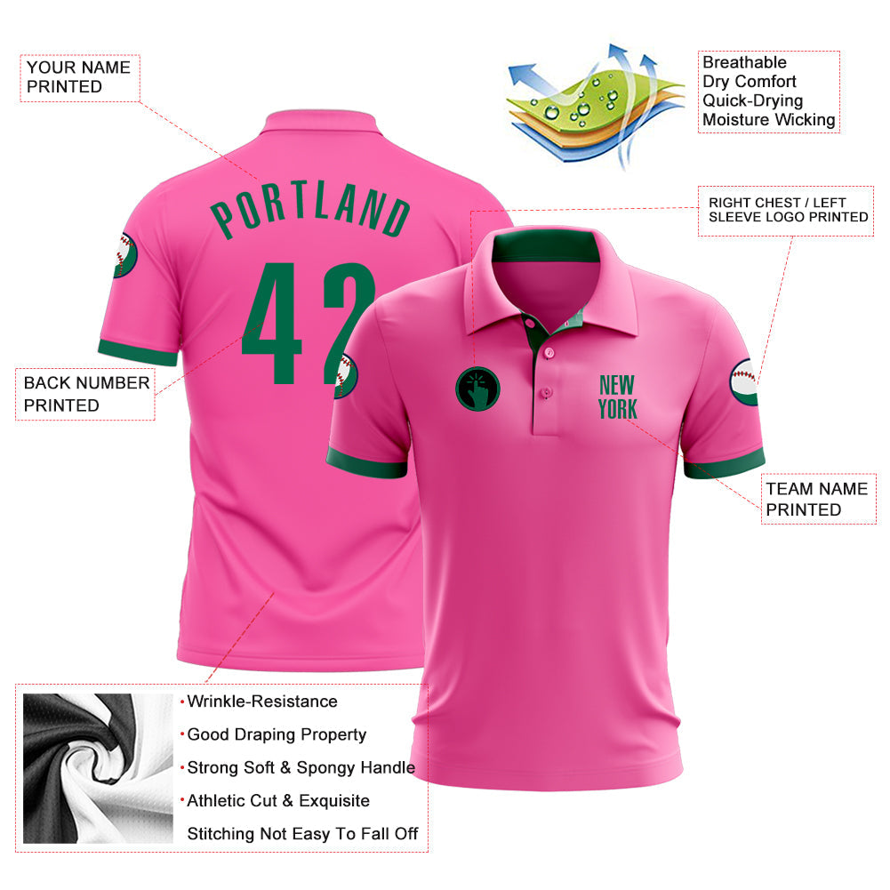 Custom Pink Kelly Green Performance Golf Polo Shirt view 3