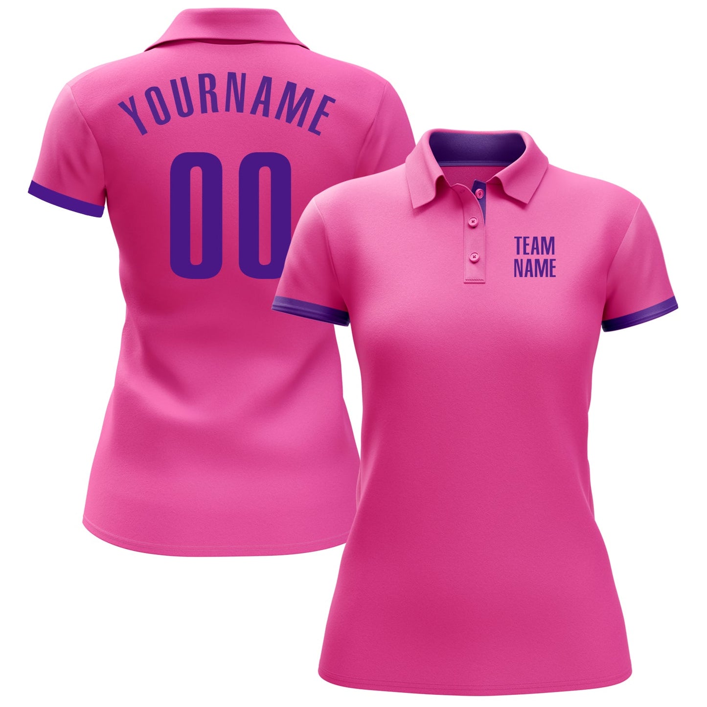 Custom Pink Purple Performance Golf Polo Shirt view 2