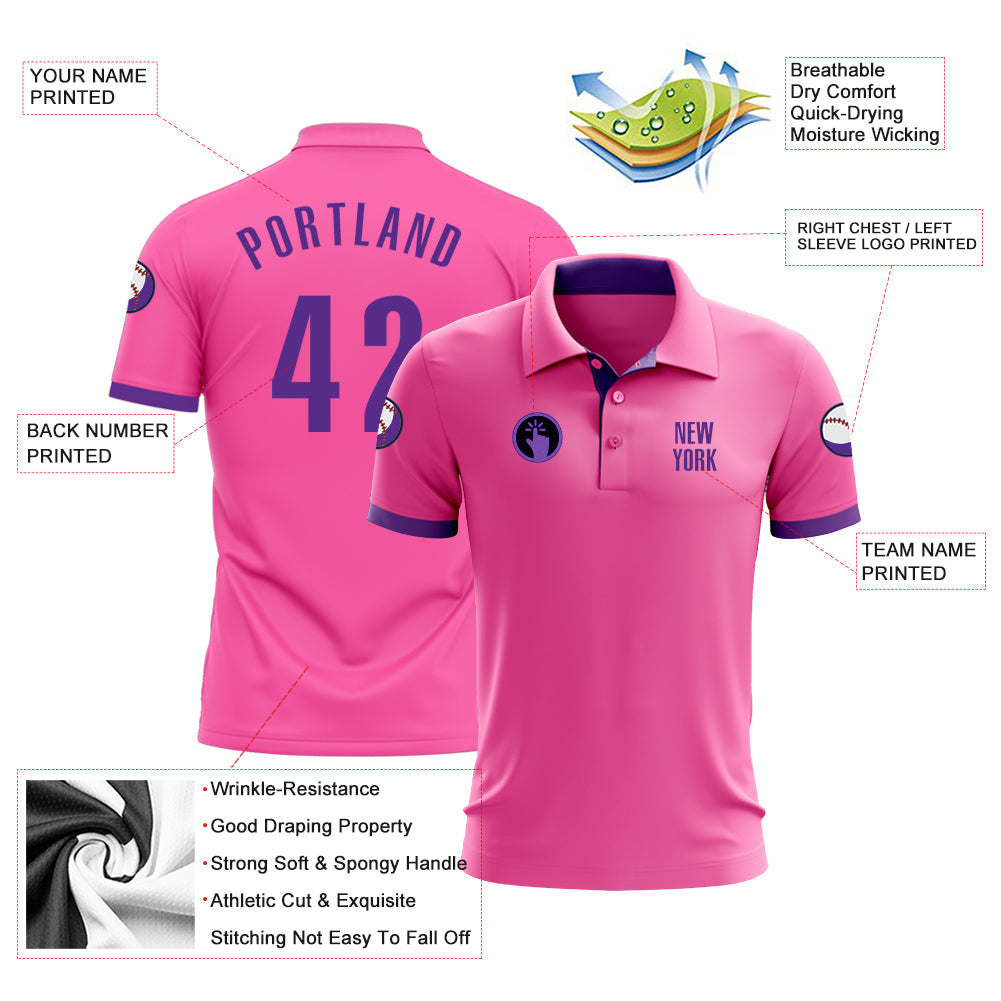 Custom Pink Purple Performance Golf Polo Shirt view 3