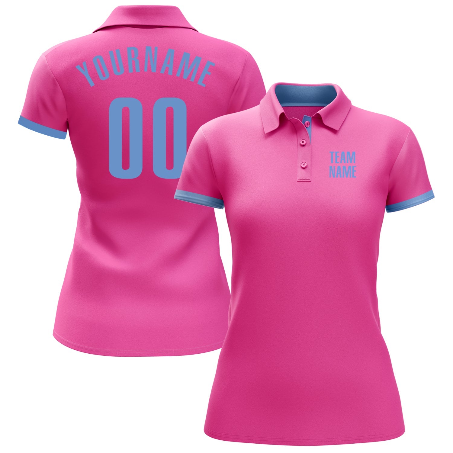 Custom Pink Light Blue Performance Golf Polo Shirt view 2