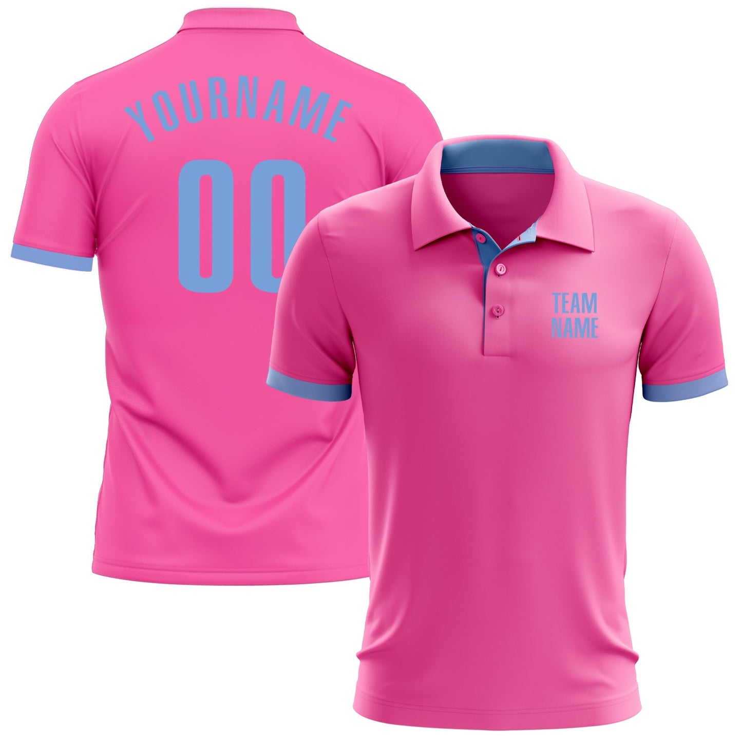 Custom Pink Light Blue Performance Golf Polo Shirt - Main View