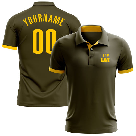 Custom Olive Yellow Performance Salute To Service Golf Polo Shirt - Main View