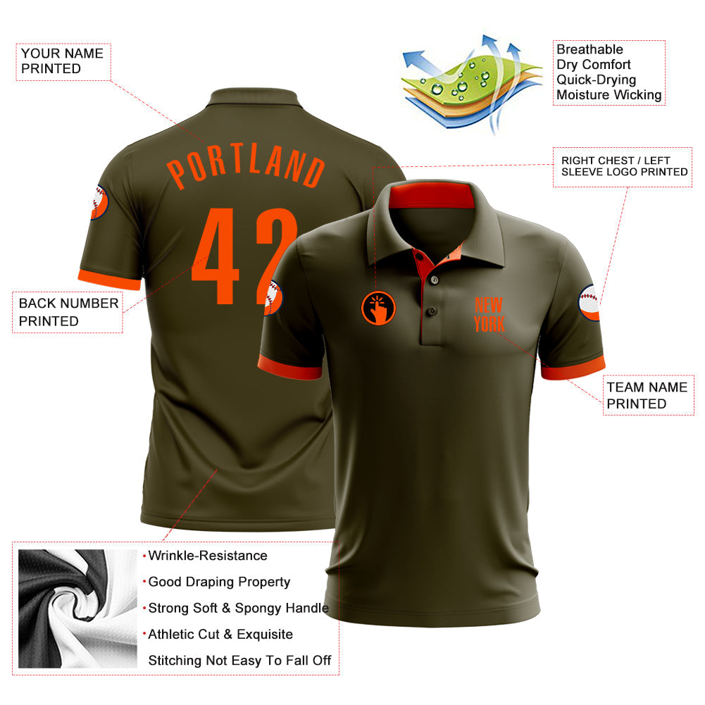 Custom Olive Orange Performance Salute To Service Golf Polo Shirt view 3