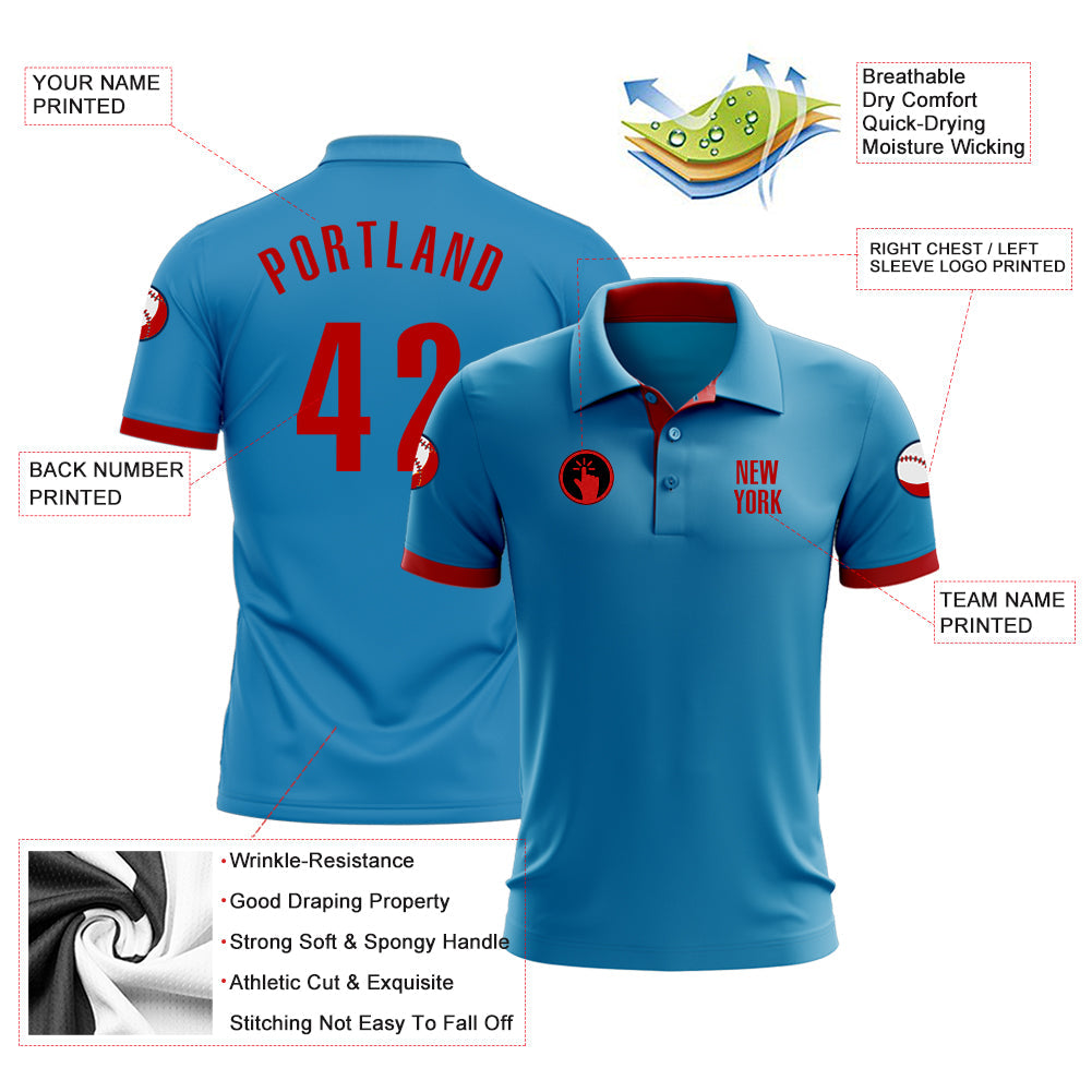 Custom Panther Blue Red Performance Golf Polo Shirt view 3