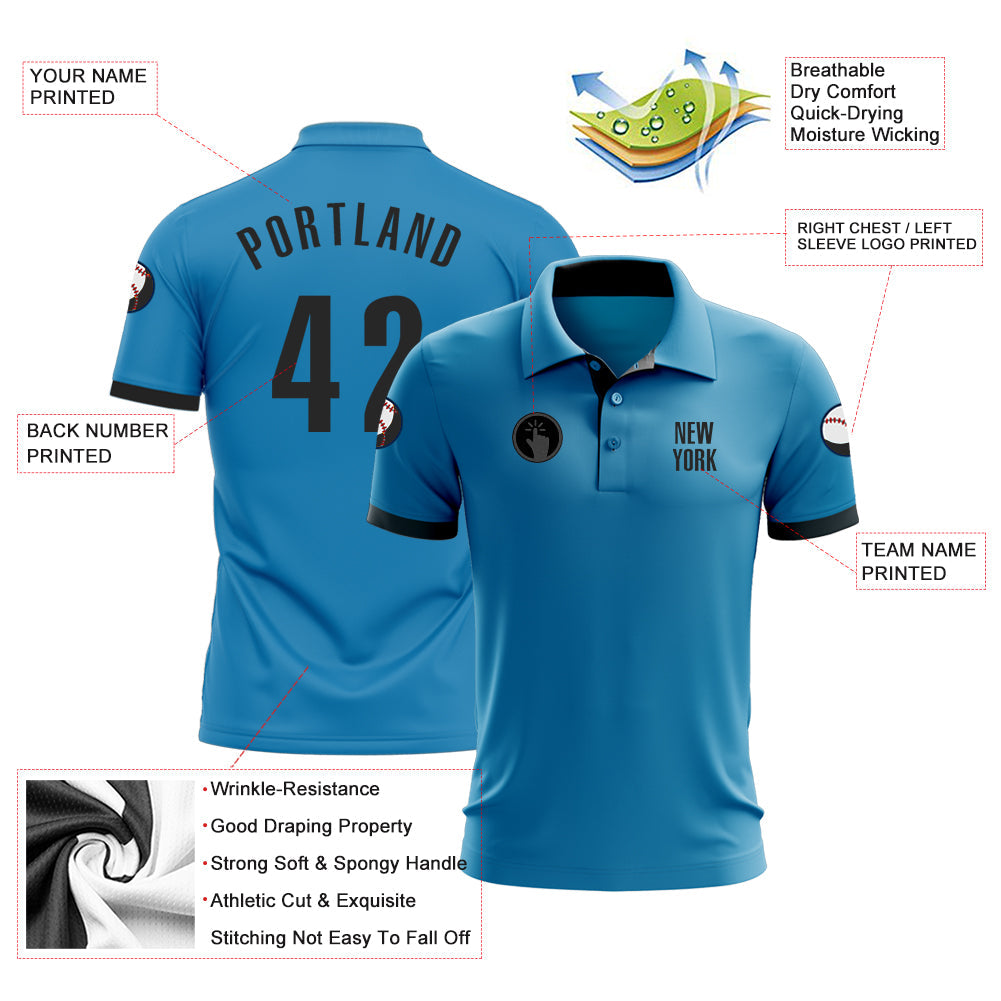 Custom Panther Blue Black Performance Golf Polo Shirt view 3