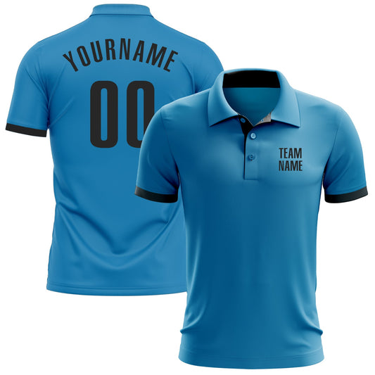 Custom Panther Blue Black Performance Golf Polo Shirt - Main View