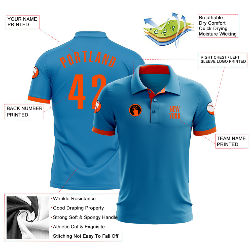 Custom Panther Blue Orange Performance Golf Polo Shirt view 3