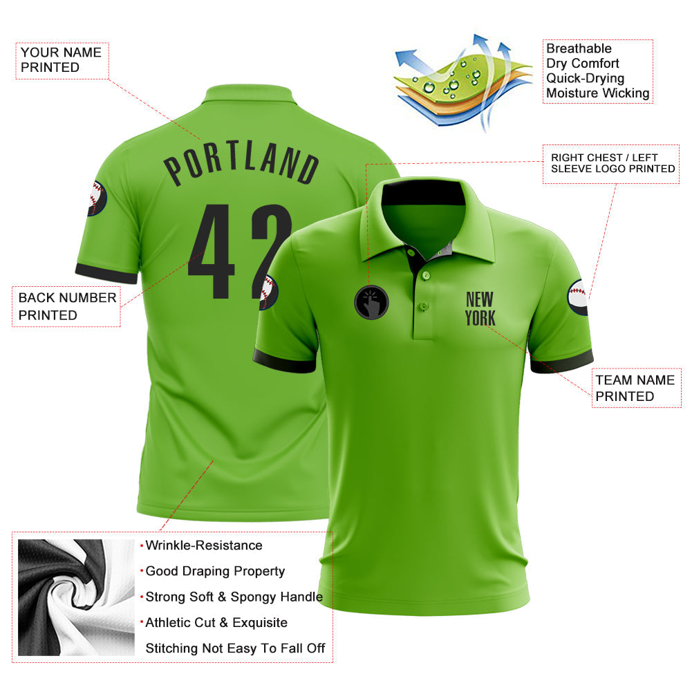 Custom Neon Green Black Performance Golf Polo Shirt view 3