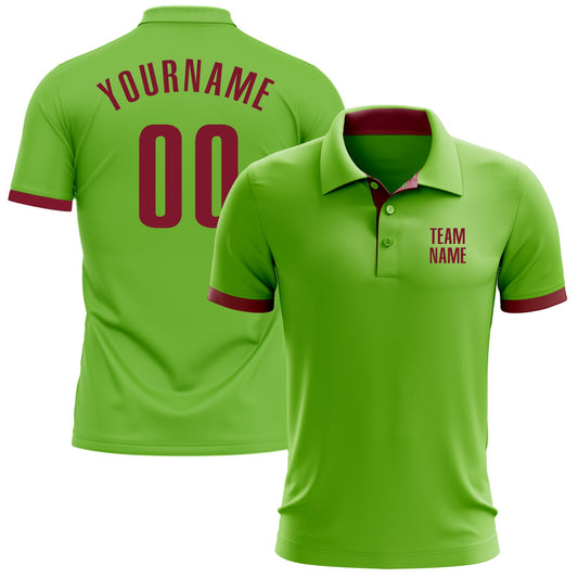 Custom Neon Green Crimson Performance Golf Polo Shirt - Main View