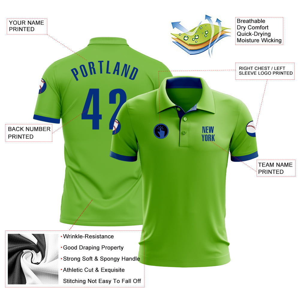 Custom Neon Green Royal Performance Golf Polo Shirt view 3