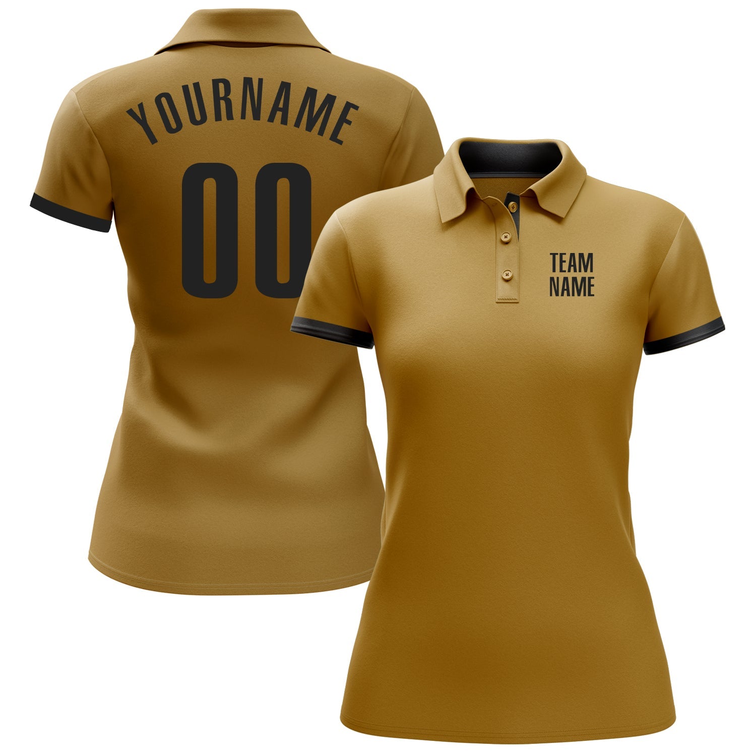 Custom Old Gold Black Performance Golf Polo Shirt view 2