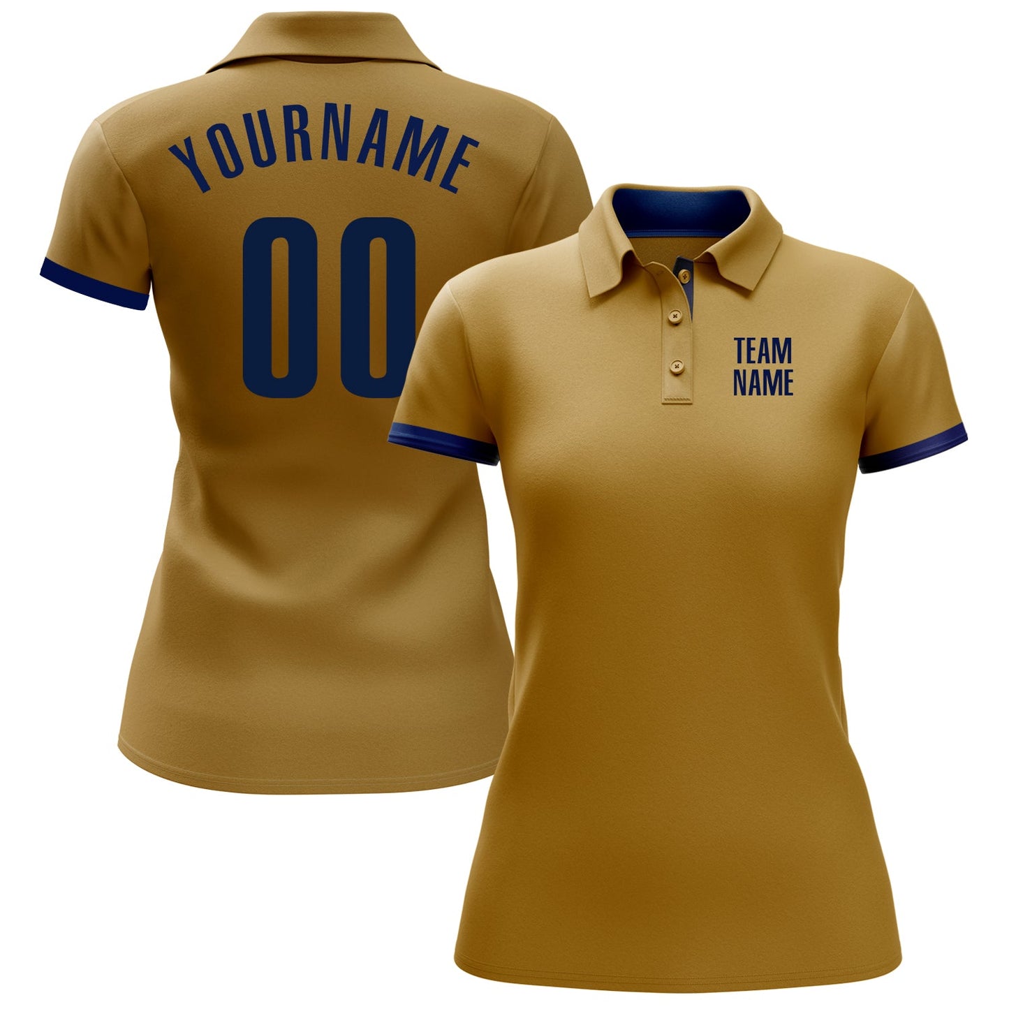 Custom Old Gold Navy Performance Golf Polo Shirt view 2