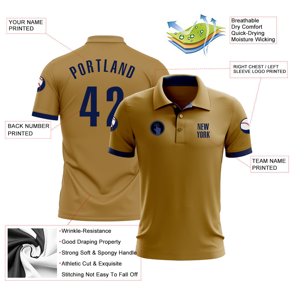 Custom Old Gold Navy Performance Golf Polo Shirt view 3