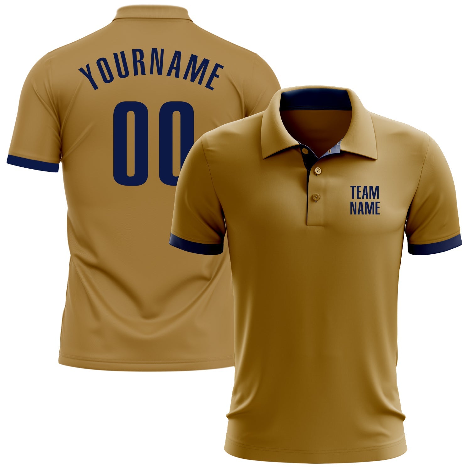 Custom Old Gold Navy Performance Golf Polo Shirt - Main View