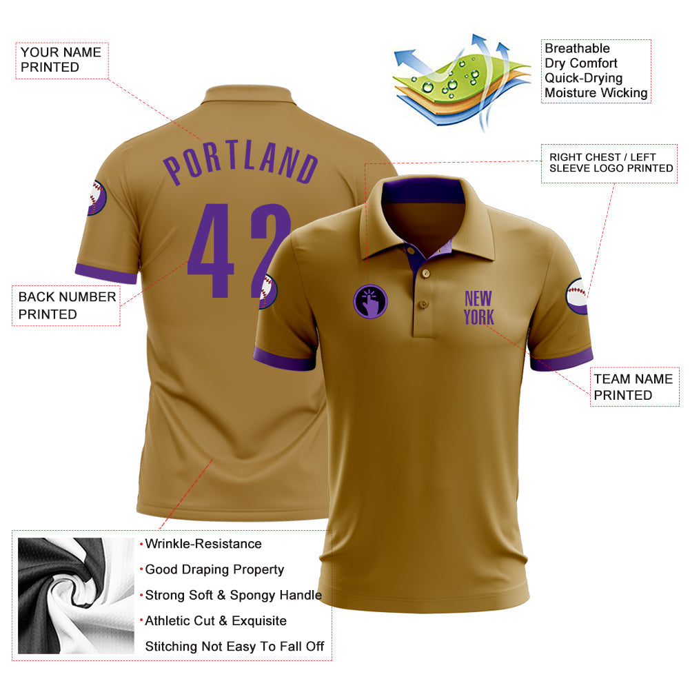 Custom Old Gold Purple Performance Golf Polo Shirt view 3