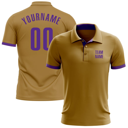 Custom Old Gold Purple Performance Golf Polo Shirt - Main View