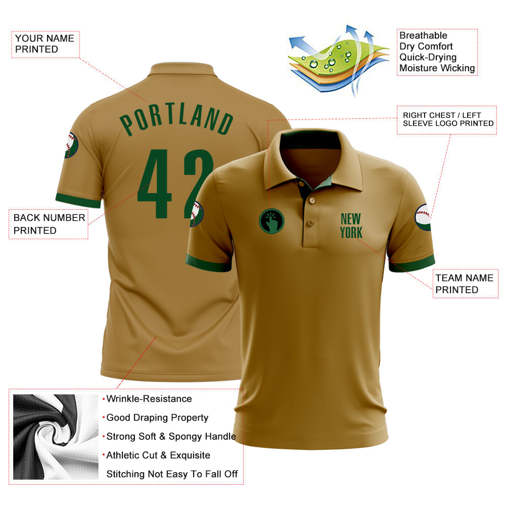 Custom Old Gold Green Performance Golf Polo Shirt view 3