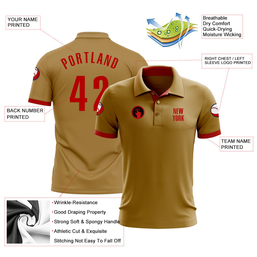 Custom Old Gold Red Performance Golf Polo Shirt view 3