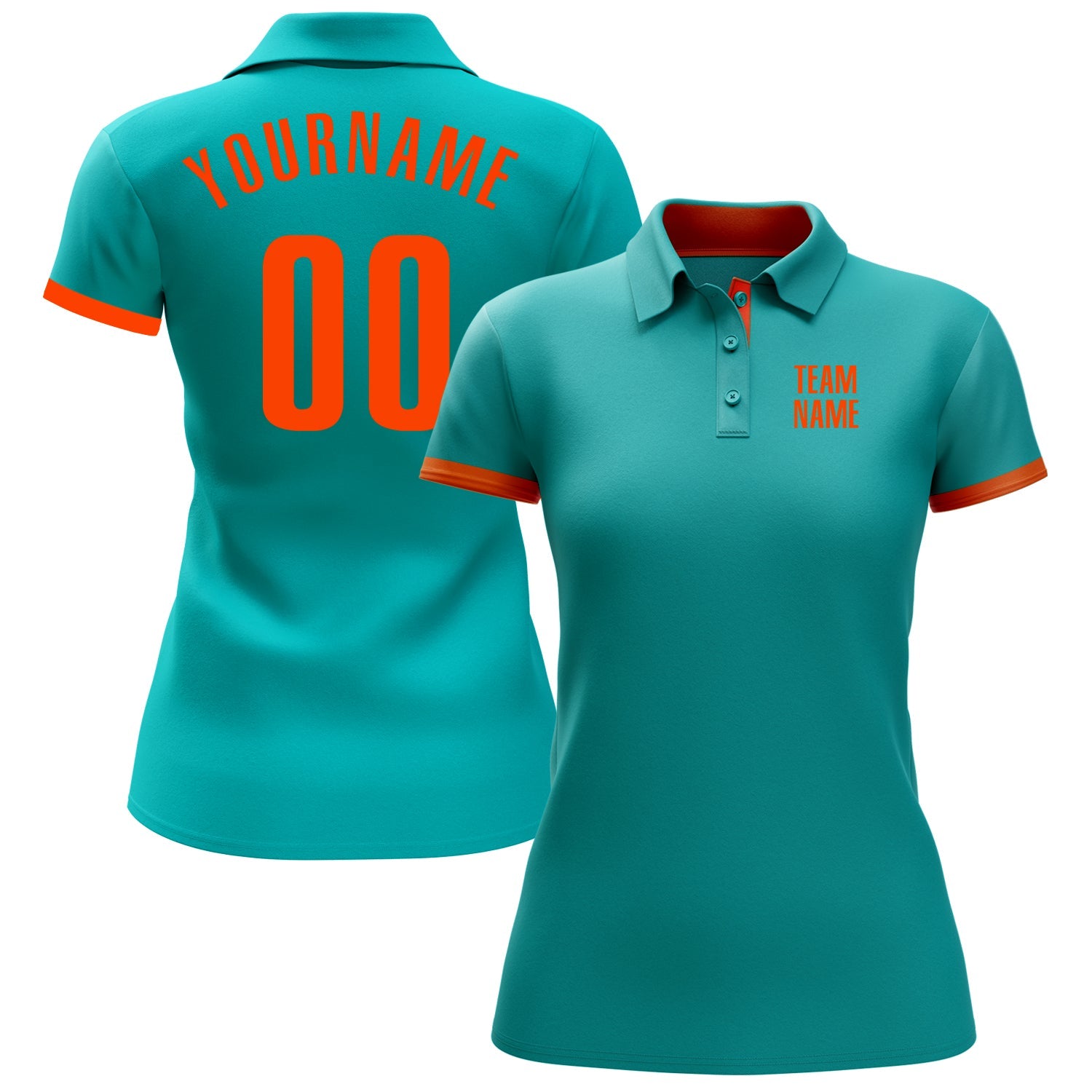 Custom Aqua Orange Performance Golf Polo Shirt view 2
