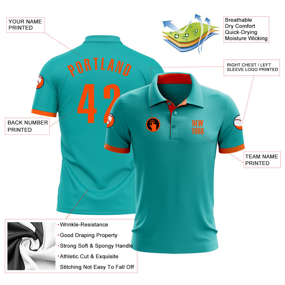 Custom Aqua Orange Performance Golf Polo Shirt view 3