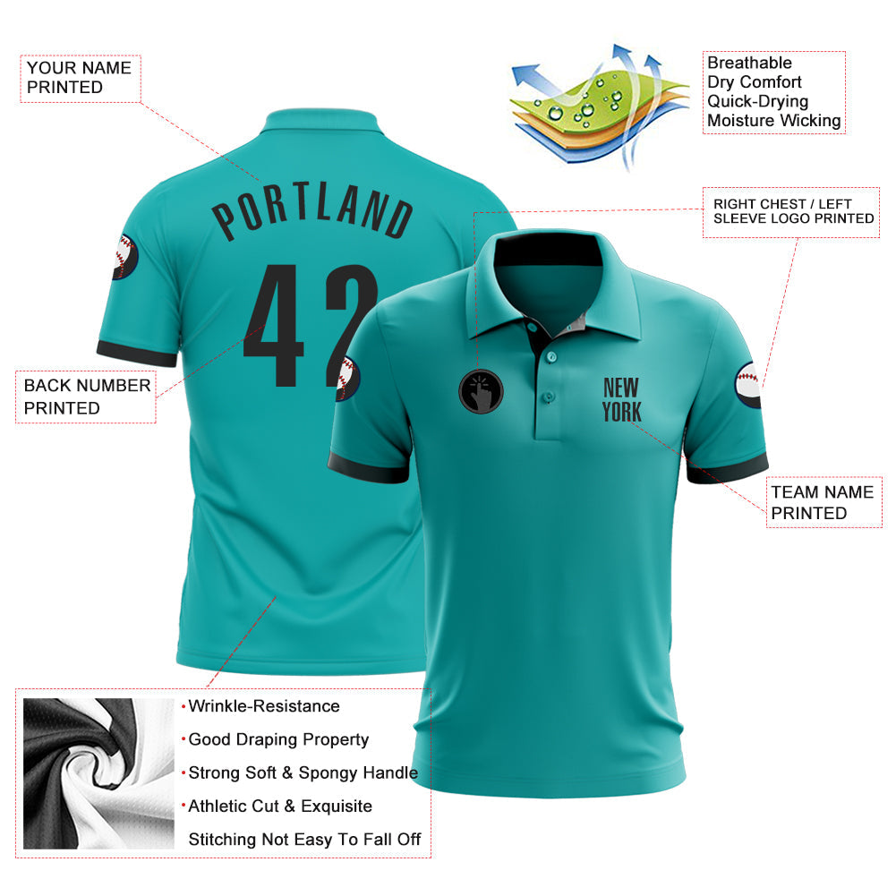 Custom Aqua Black Performance Golf Polo Shirt view 3