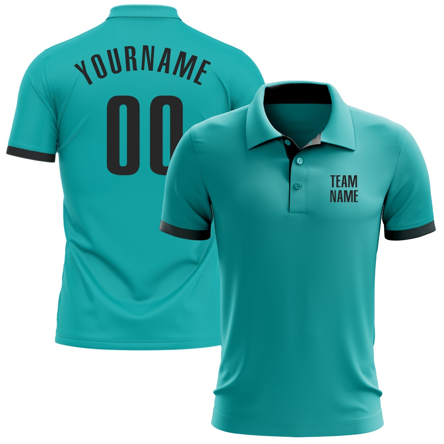 Custom Aqua Black Performance Golf Polo Shirt - Main View