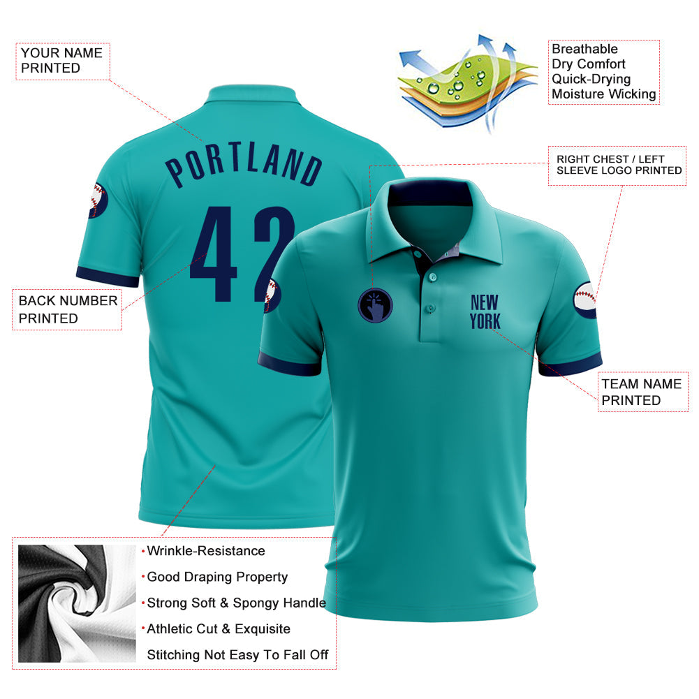 Custom Aqua Navy Performance Golf Polo Shirt view 3