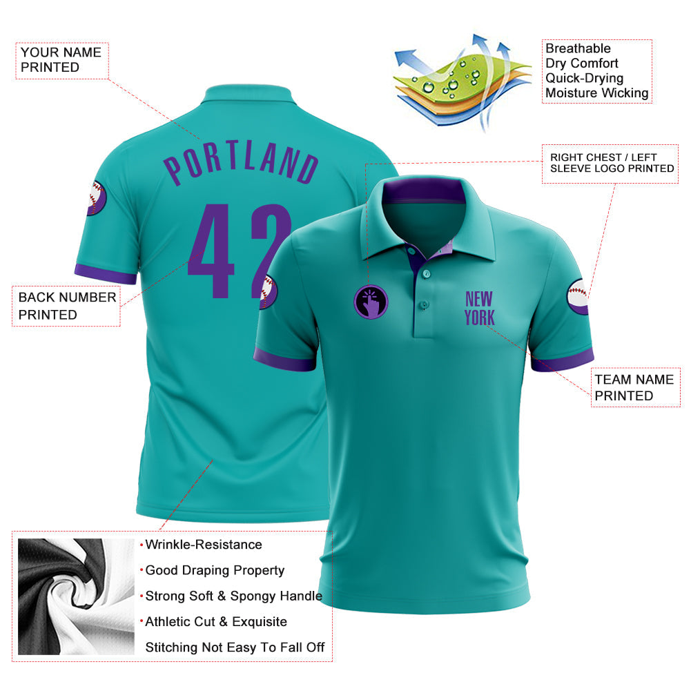 Custom Aqua Purple Performance Golf Polo Shirt view 3