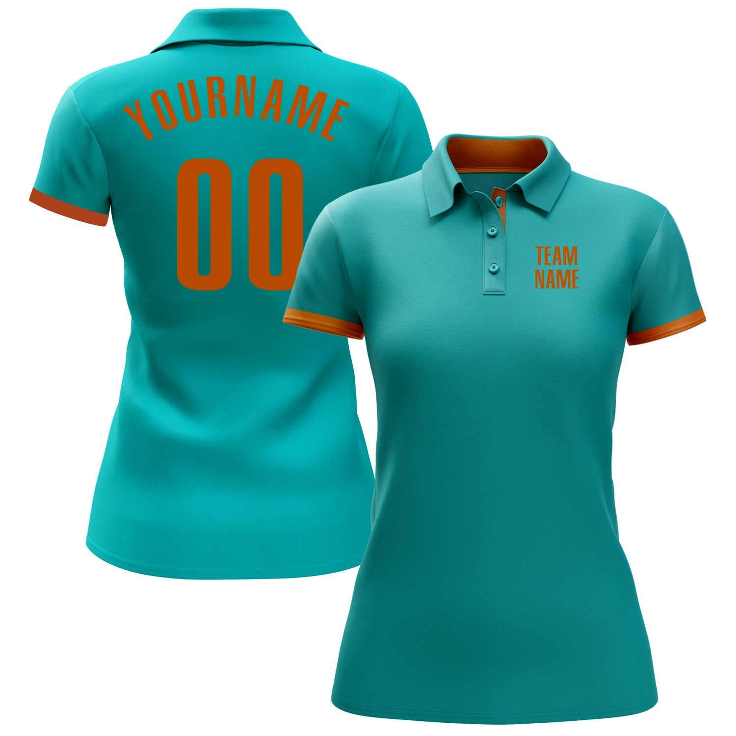 Custom Aqua Texas Orange Performance Golf Polo Shirt view 2