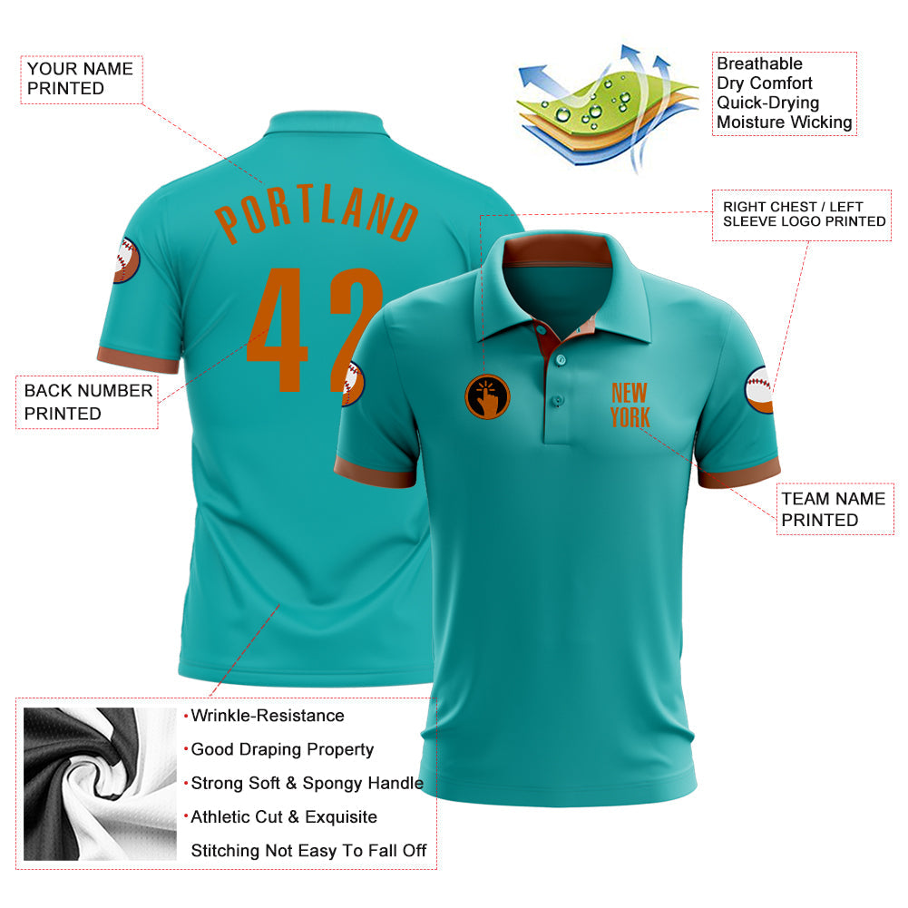 Custom Aqua Texas Orange Performance Golf Polo Shirt view 3