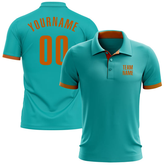 Custom Aqua Texas Orange Performance Golf Polo Shirt - Main View