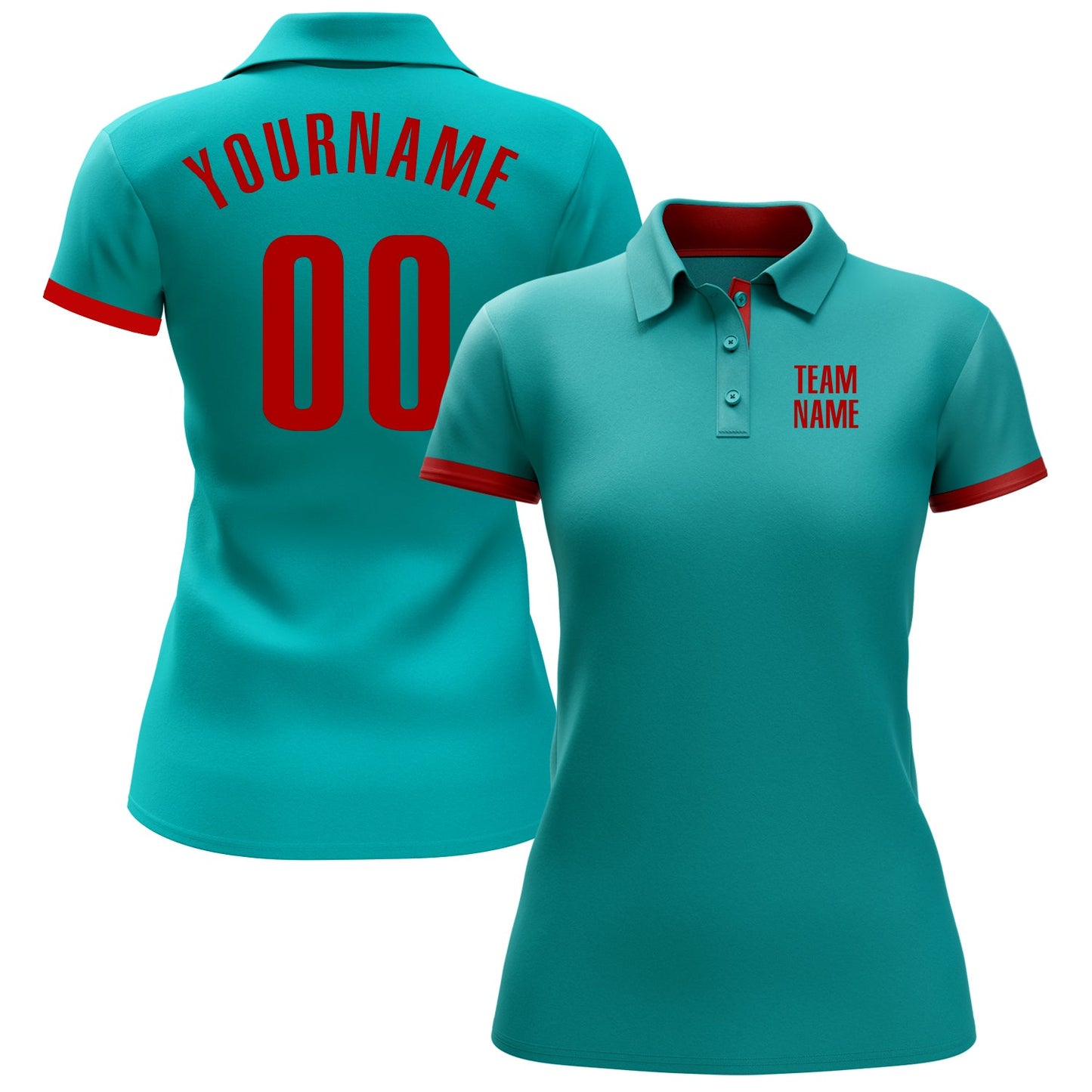 Custom Aqua Red Performance Golf Polo Shirt view 2
