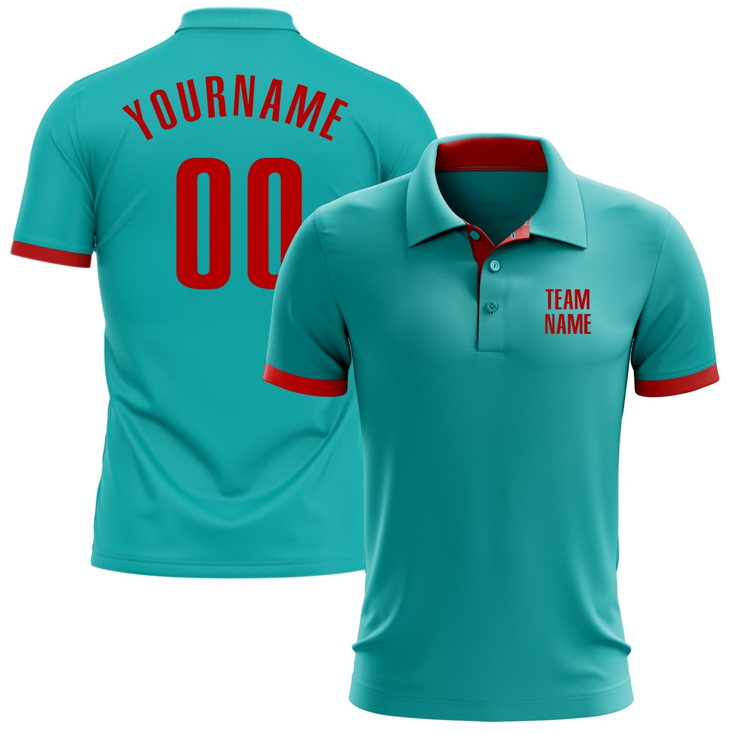 Custom Aqua Red Performance Golf Polo Shirt - Main View