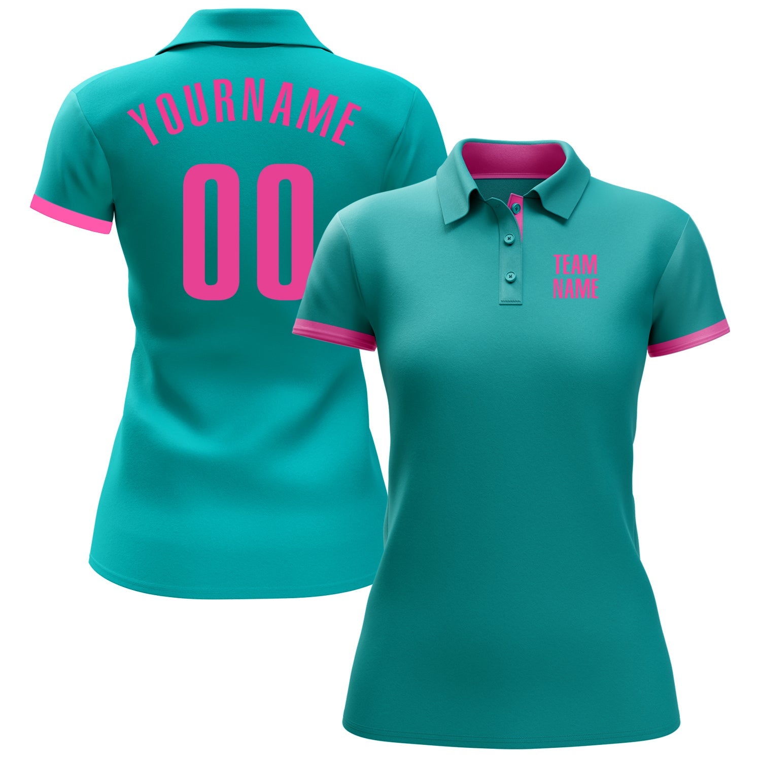 Custom Aqua Pink Performance Golf Polo Shirt view 2