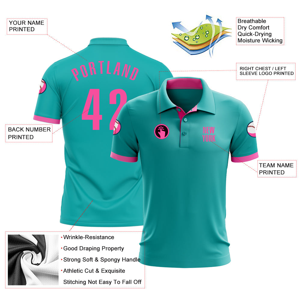 Custom Aqua Pink Performance Golf Polo Shirt view 3
