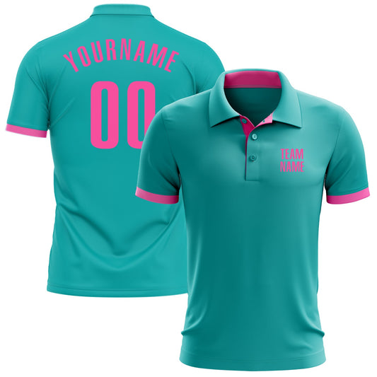 Custom Aqua Pink Performance Golf Polo Shirt - Main View