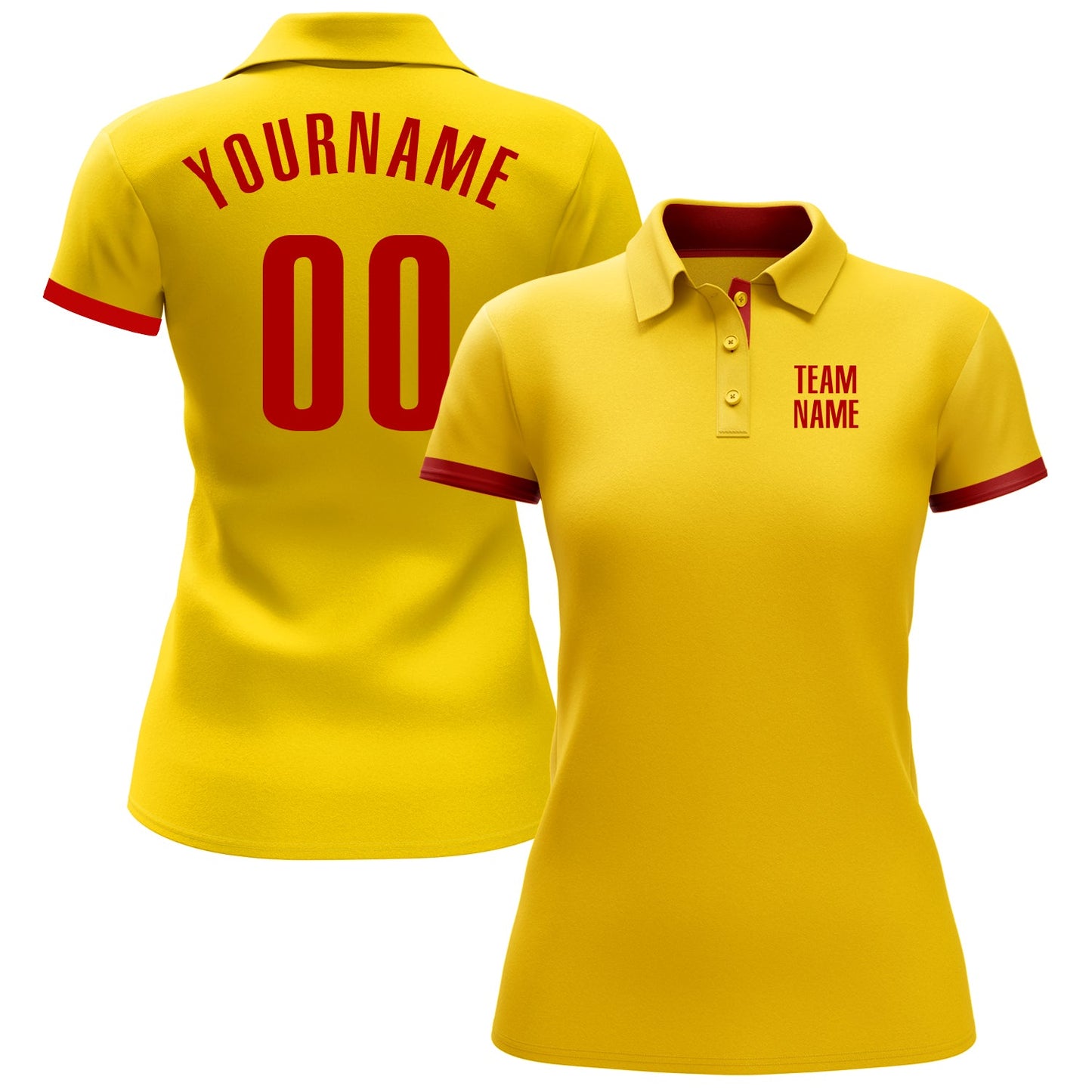 Custom Yellow Red Performance Golf Polo Shirt view 2