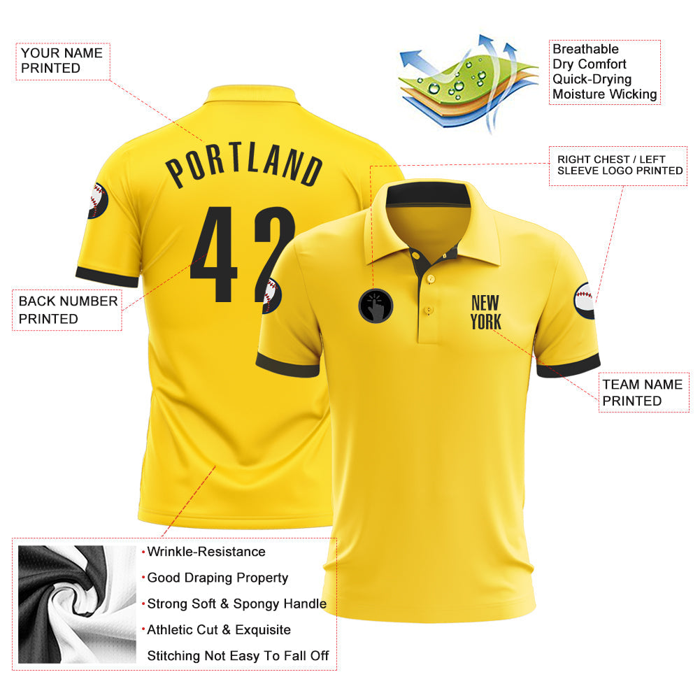 Custom Yellow Black Performance Golf Polo Shirt view 3