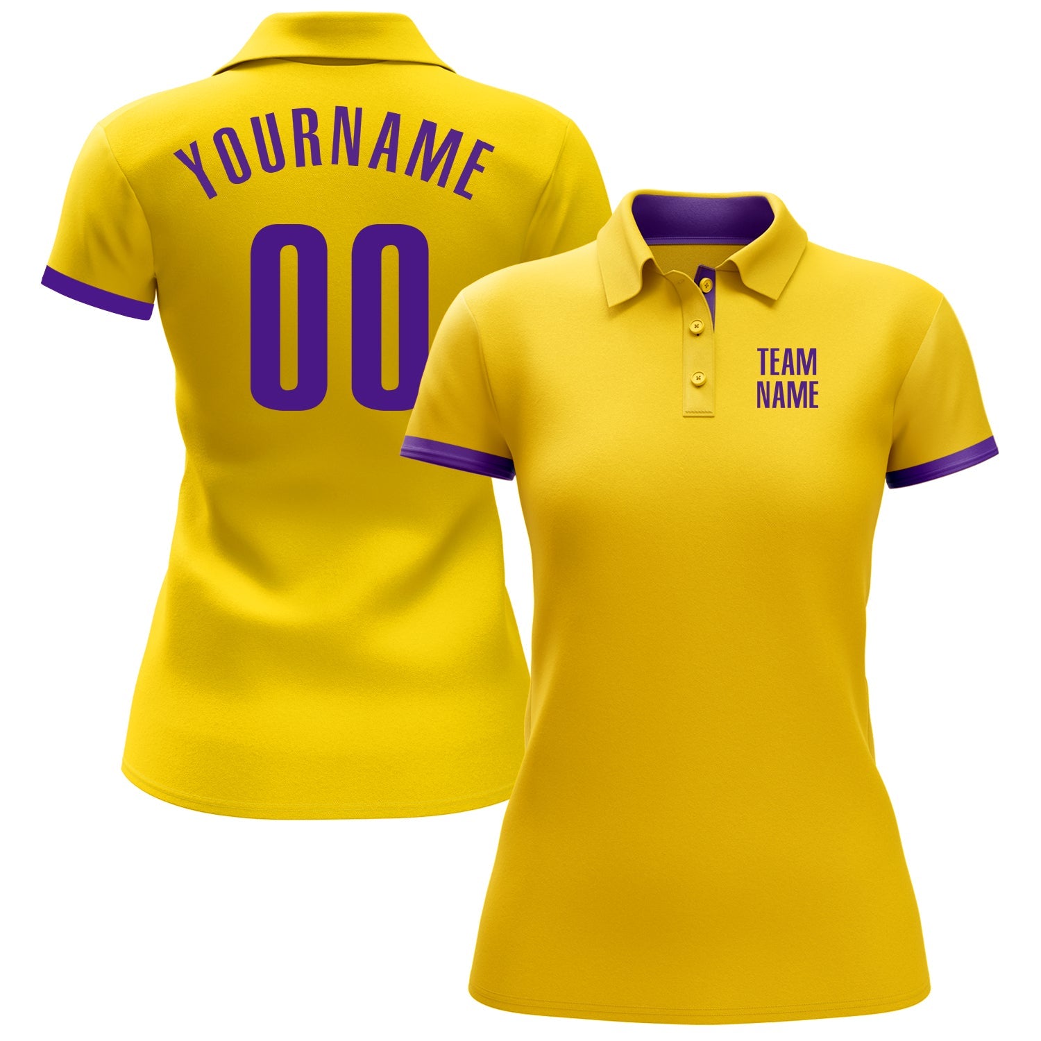 Custom Yellow Purple Performance Golf Polo Shirt view 2