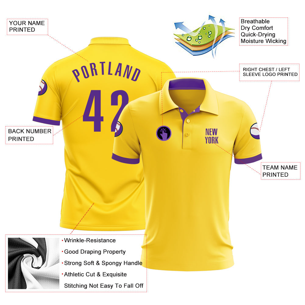 Custom Yellow Purple Performance Golf Polo Shirt view 3