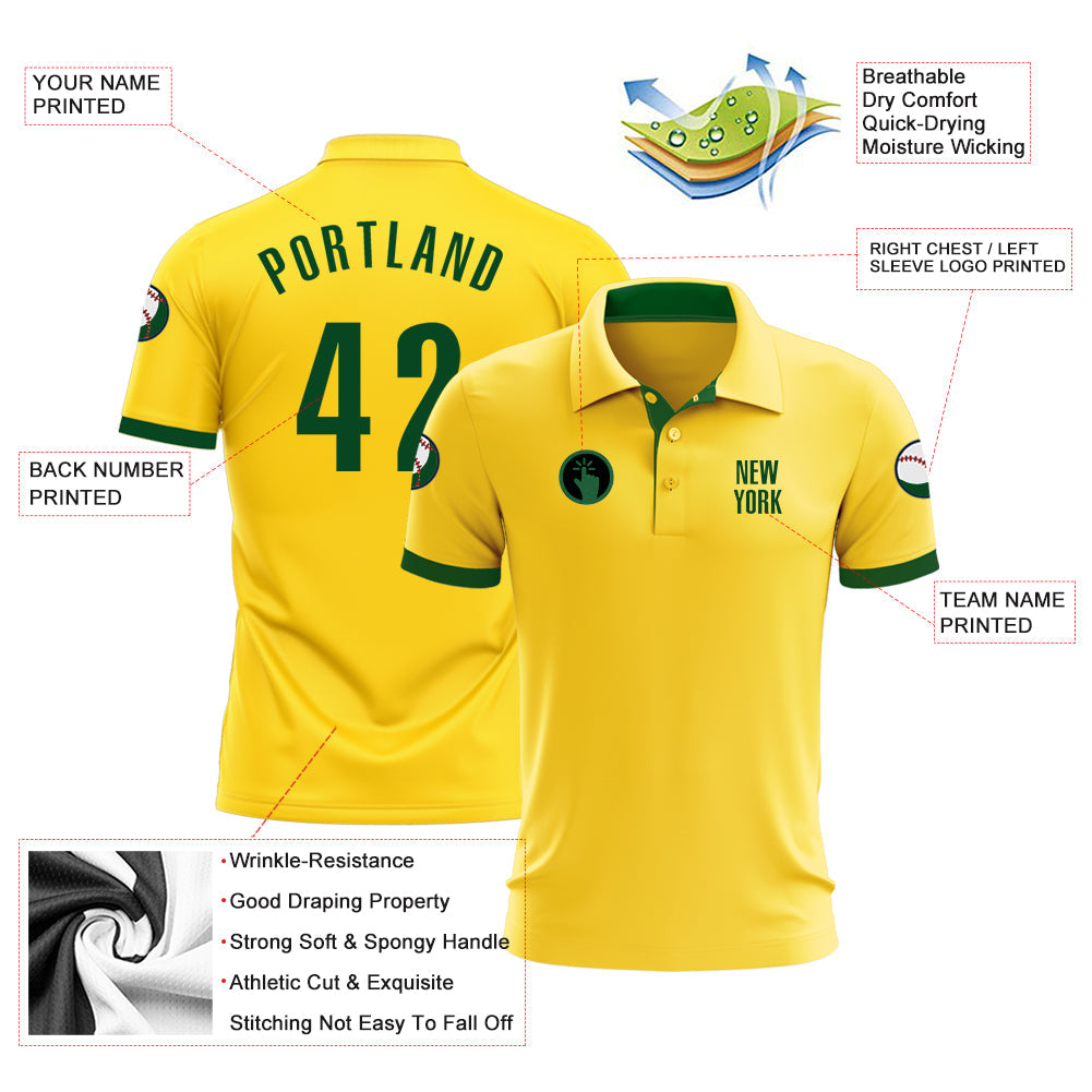 Custom Yellow Green Performance Golf Polo Shirt view 3