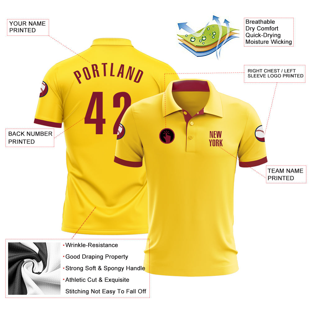 Custom Yellow Crimson Performance Golf Polo Shirt view 3