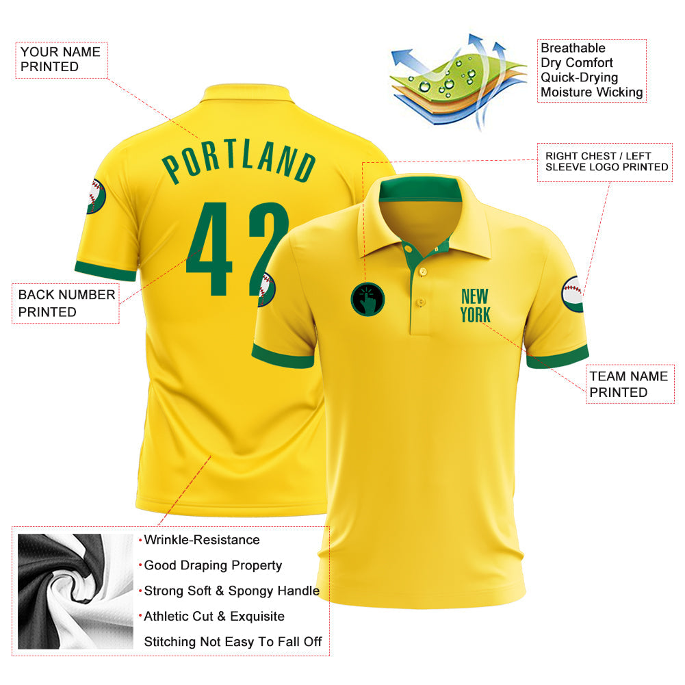 Custom Yellow Kelly Green Performance Golf Polo Shirt view 3