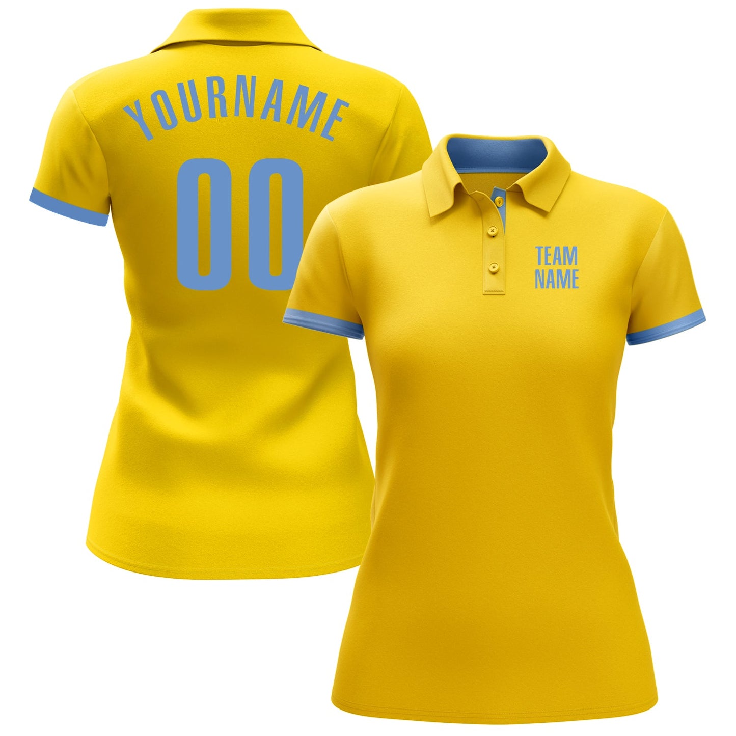 Custom Yellow Light Blue Performance Golf Polo Shirt view 2